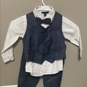 Tahari Kids Navy Checkered Vest and Bow Tie Set